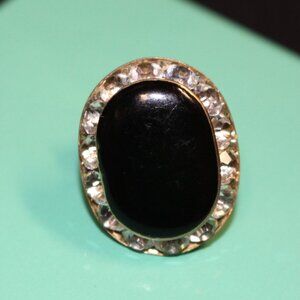 Oval Black & Clear Crystal Gold-Tone Button Cover 1" Jewelry